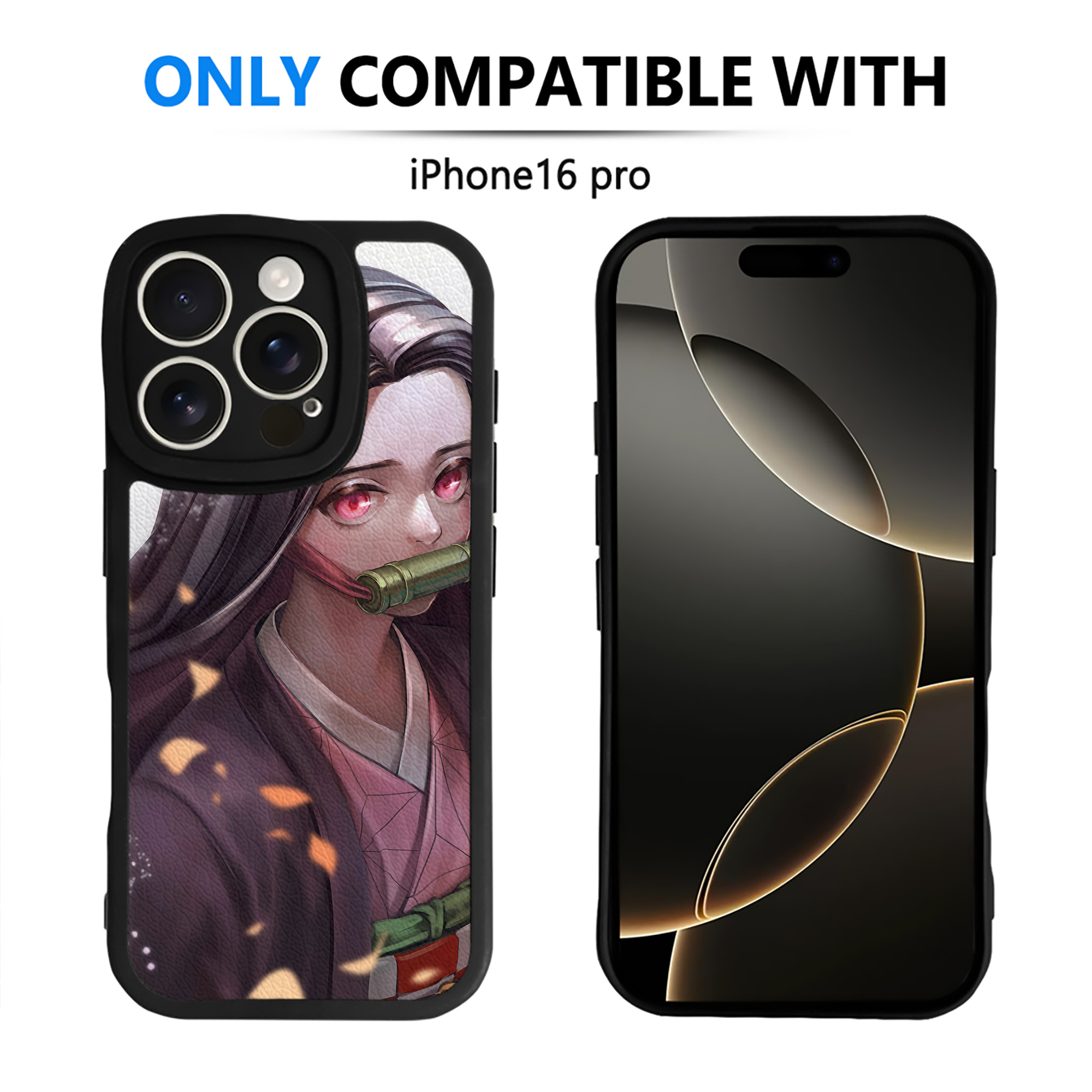 （画像用） 鬼滅の刃（きめつのやいば）竈門 禰󠄀豆子／かまど ねずこ Kamado Nezuko 【iPhone 16シリーズ対応】シリコンスマホケース（レザー調） 材質：シリコン
